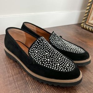 Anne Klein Black Silver Dorsey Platform Suede Loafer Shoes Size 7